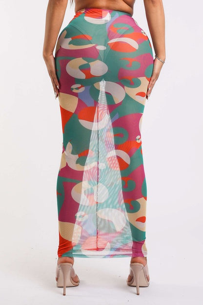 Printed mesh maxi skirt