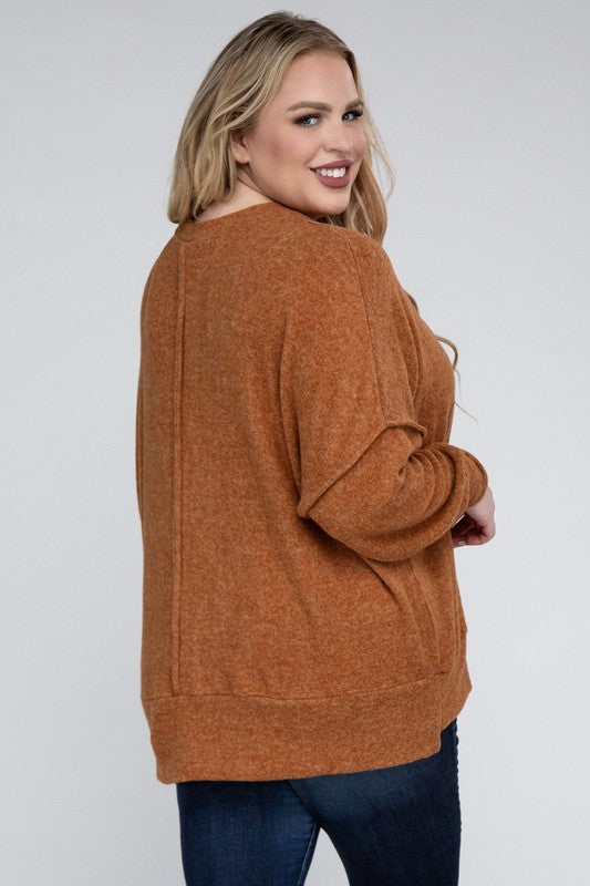 Plus Brushed Melange Drop Shoulder Sweater