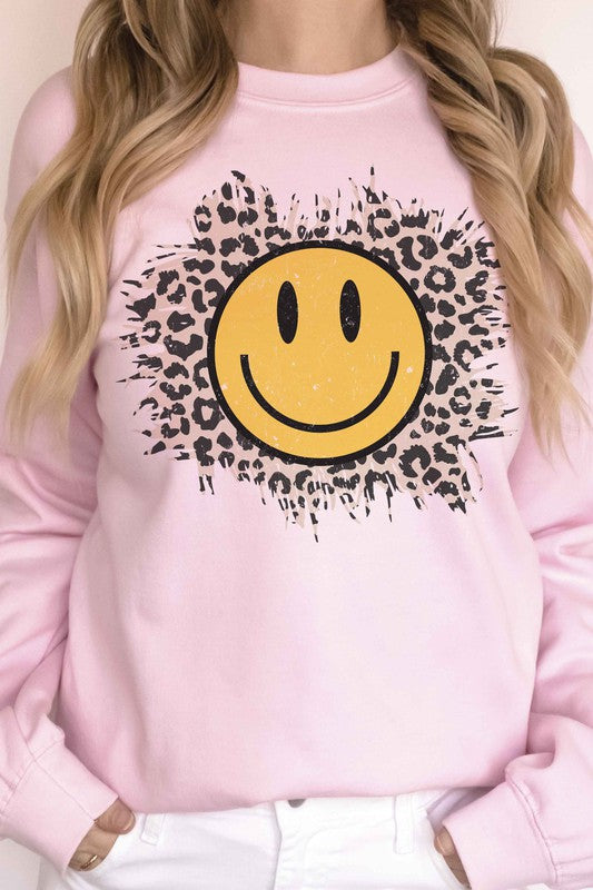 LEOPARD HAPPY FACE Graphic Sweatshirt