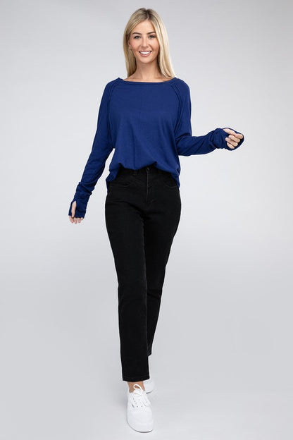 Cotton Raglan Sleeve Thumbhole Top