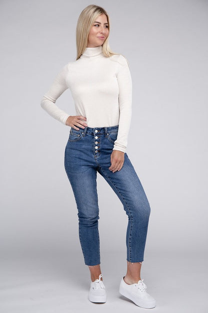 Ribbed Turtle Neck Long Sleeve Top