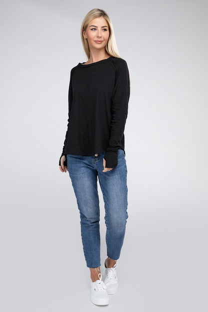 Cotton Raglan Sleeve Thumbhole Top