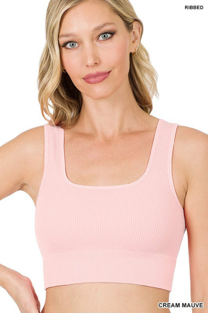 RIBBED SQUARE NECK CROPPED TANK TOP