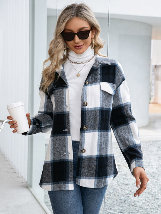 Plaid Button Up Long Sleeve Shacket