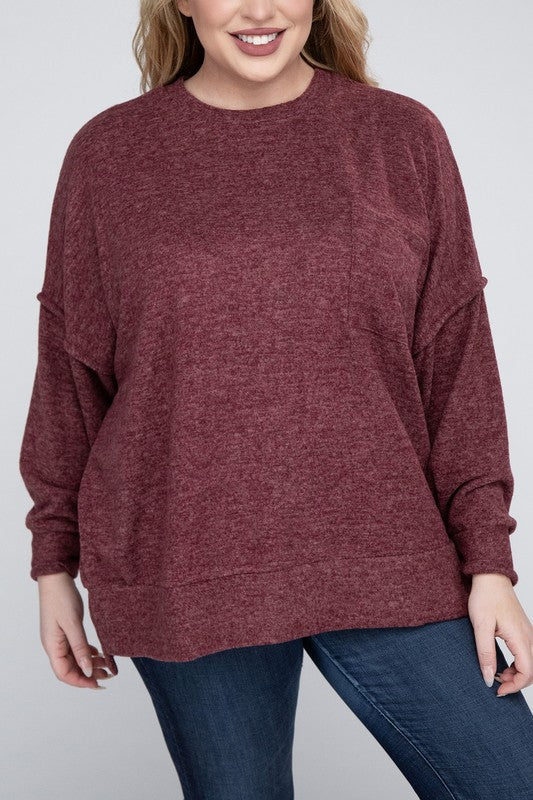 Plus Brushed Melange Drop Shoulder Sweater