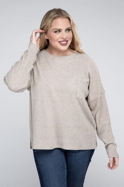 Plus Ribbed Brushed Melange Hacci Sweater