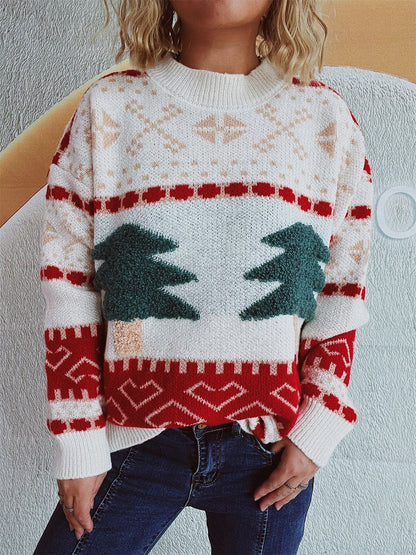 Christmas Tree Mock Neck Long Sleeve Sweater