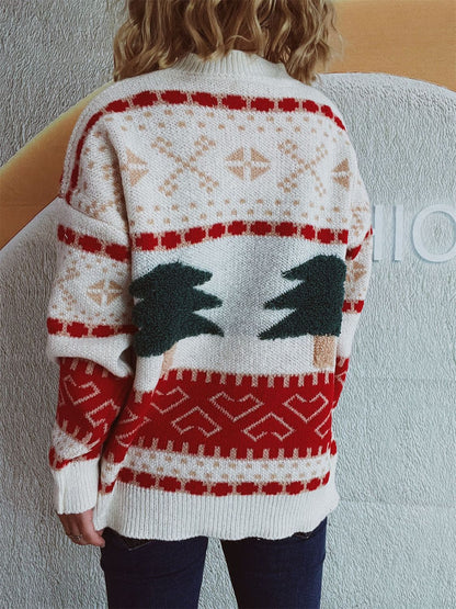 Christmas Tree Mock Neck Long Sleeve Sweater