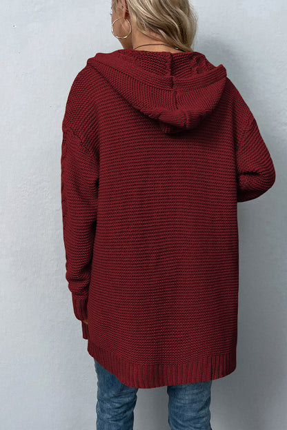 Cable-Knit Dropped Shoulder Hooded Cardigan