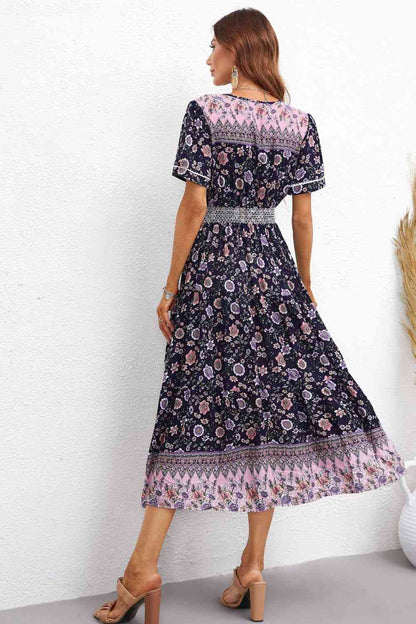 Bohemian V-Neck Short Sleeve Midi Dress