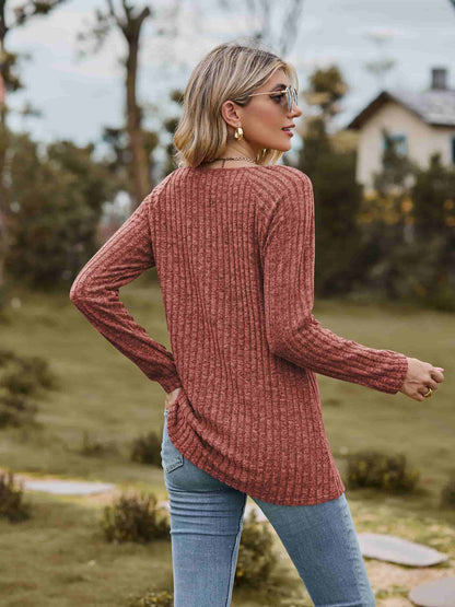 Ribbed Square Neck Long Sleeve Tee