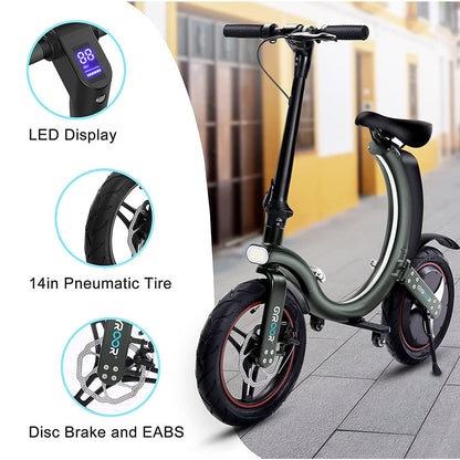 Gyroor Folding Electric Bike for Adults Teens, 450W eBike with 18.6MPH up to 25 Miles Adult Electric Bicycles 14in Tire, Disc and Electronic Brake Mini Bike