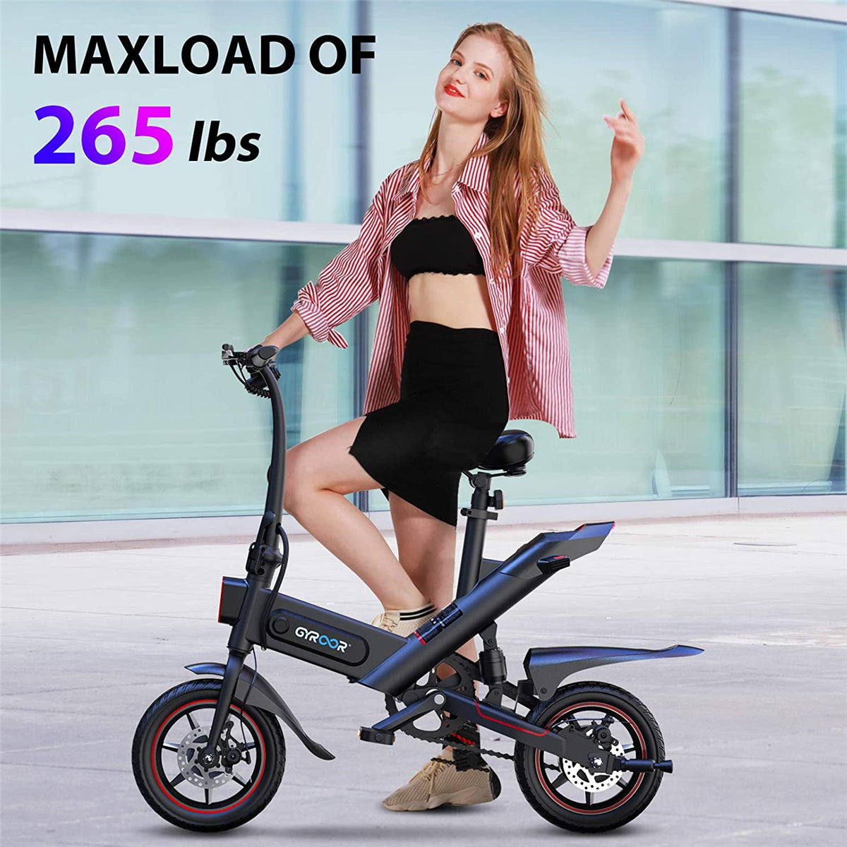 Gyroor C3 Folding Electric Bike for Adults Teens, 450W eBike with 19MPH up to 28 Miles 14in Air-Filled Tires Dual Disc Brakes 3 Riding Modes Adult Electric Bicycles