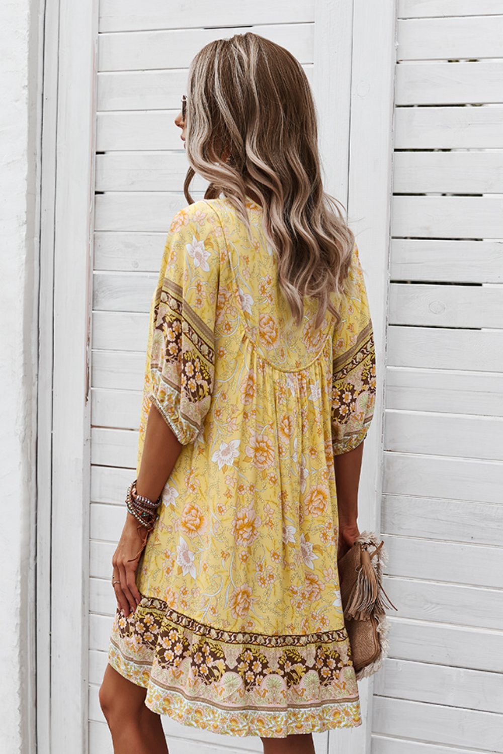 Bohemian Tie Neck Mini Dress