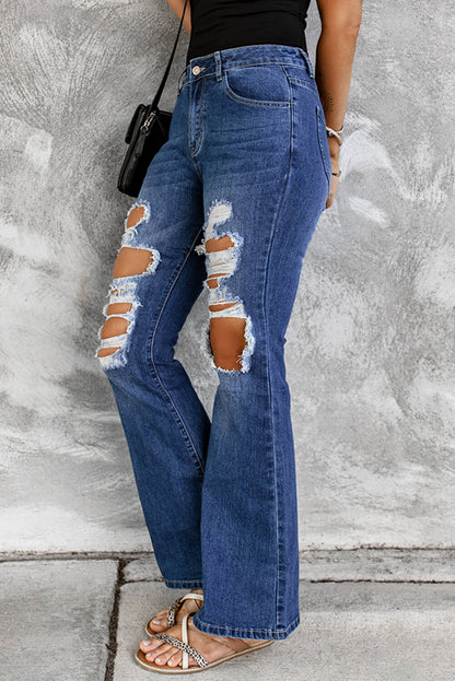 Distressed High Waist Flare Jeans