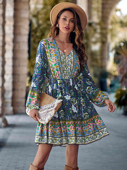 Bohemian V-Neck Long Sleeve Dress