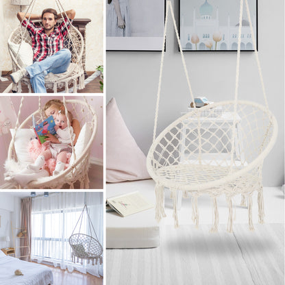 Hammock Chair Macrame Swing  Max 330 Lbs Hanging Cotton Rope Hammock Swing Chair for Indoor and Outdoor