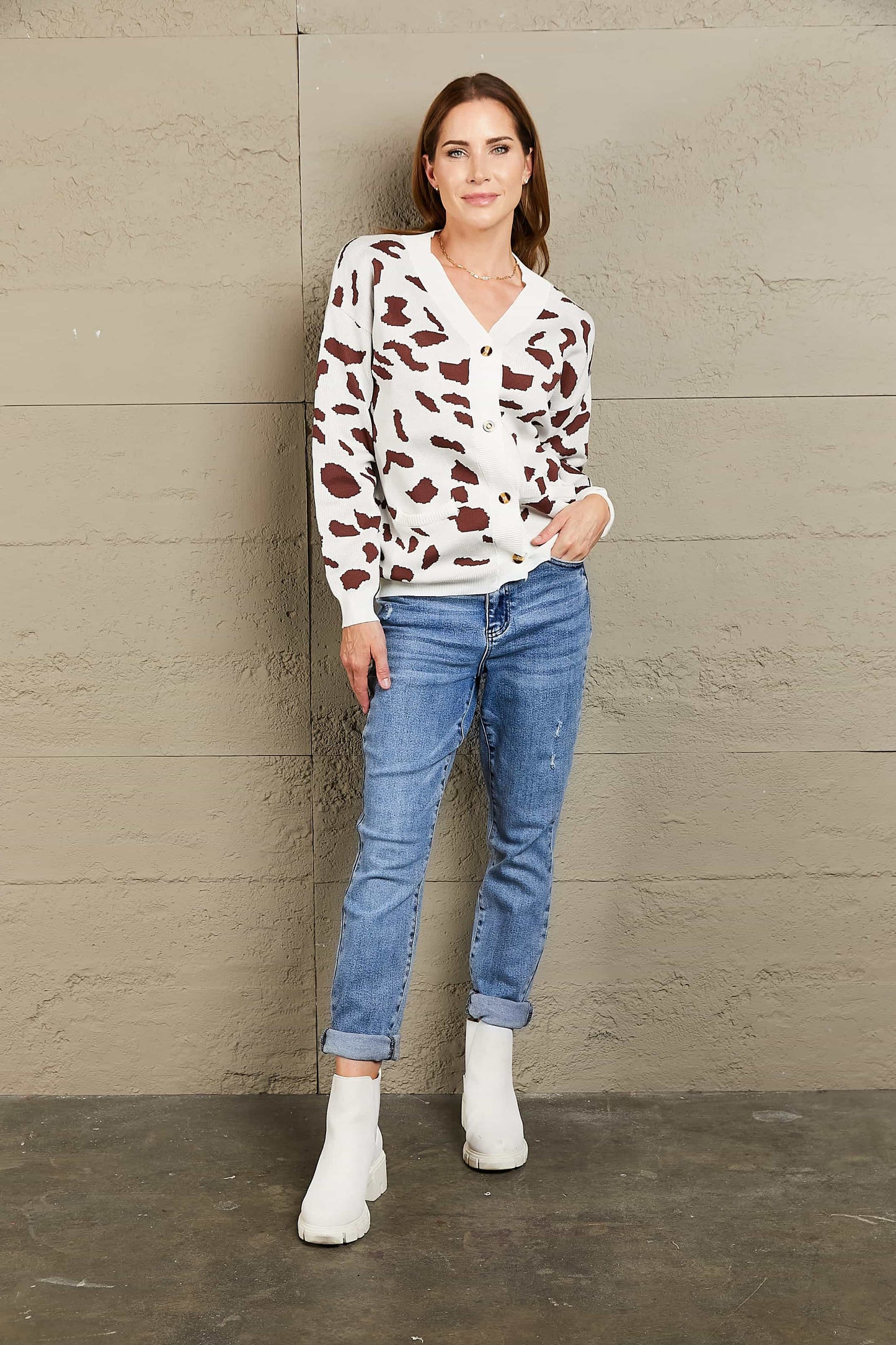 Woven Right Animal Print Button Front Sweater Cardigan