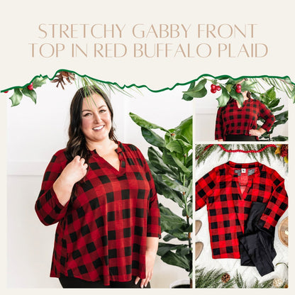 12.6 Stretchy Gabby Front Top In Red Buffalo Plaid