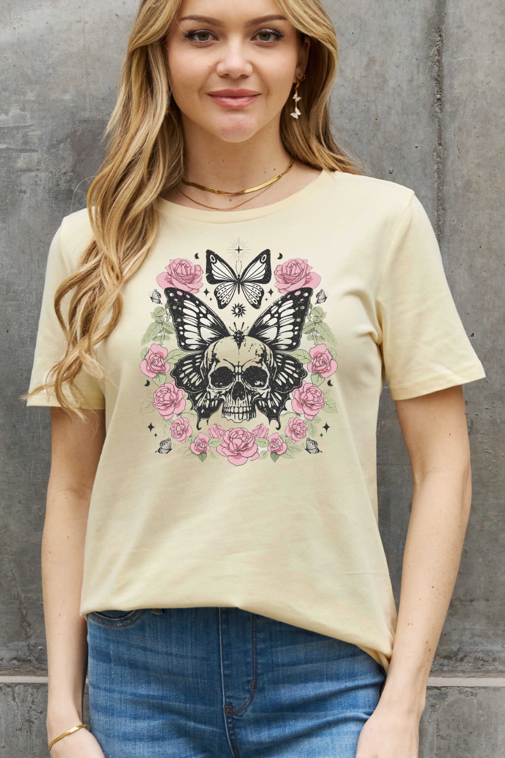 Simply Love Full Size Skull & Butterfly Graphic Cotton Tee