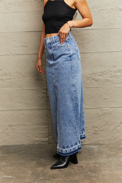 Front Slit Maxi Denim Skirt