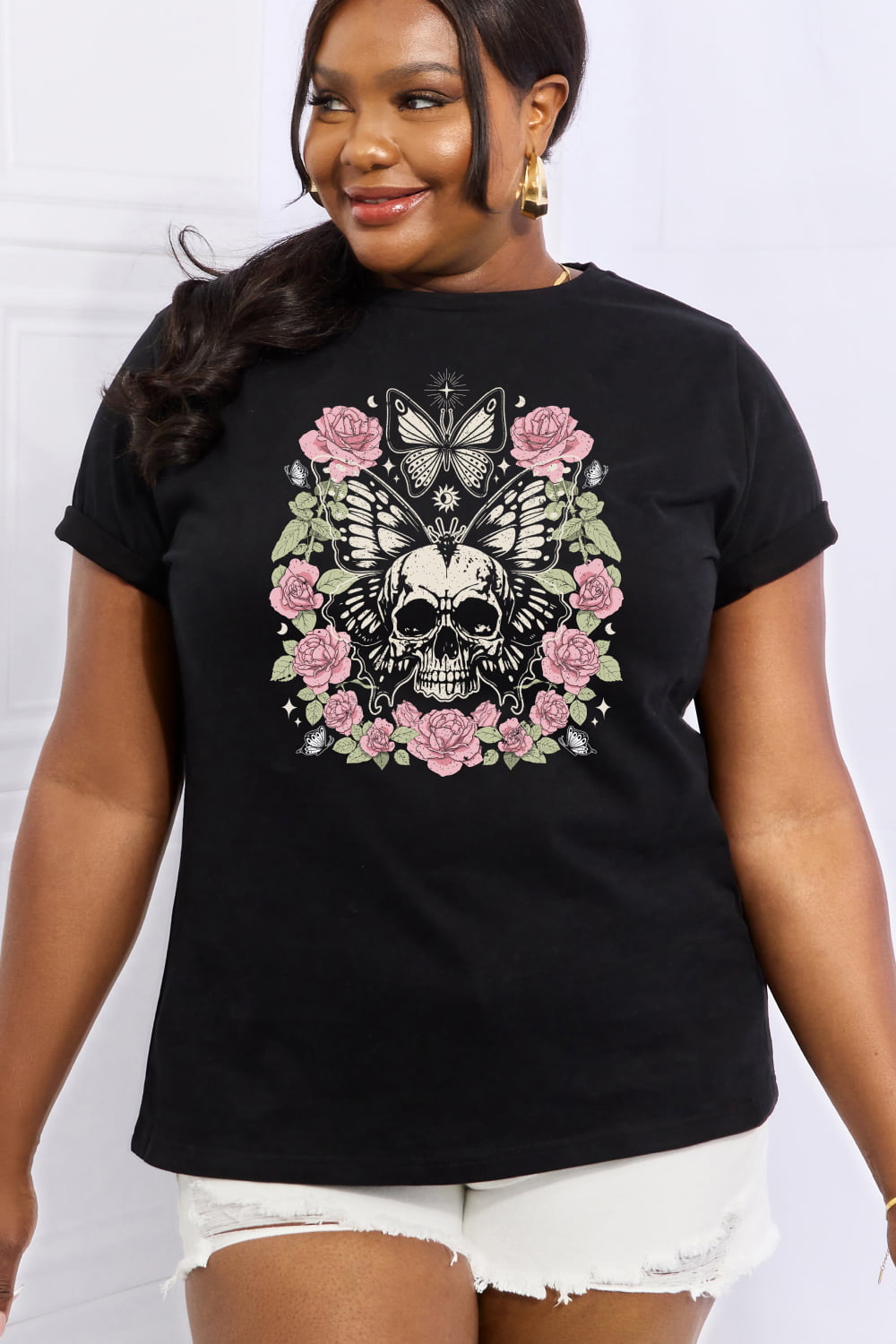 Simply Love Full Size Skull & Butterfly Graphic Cotton Tee