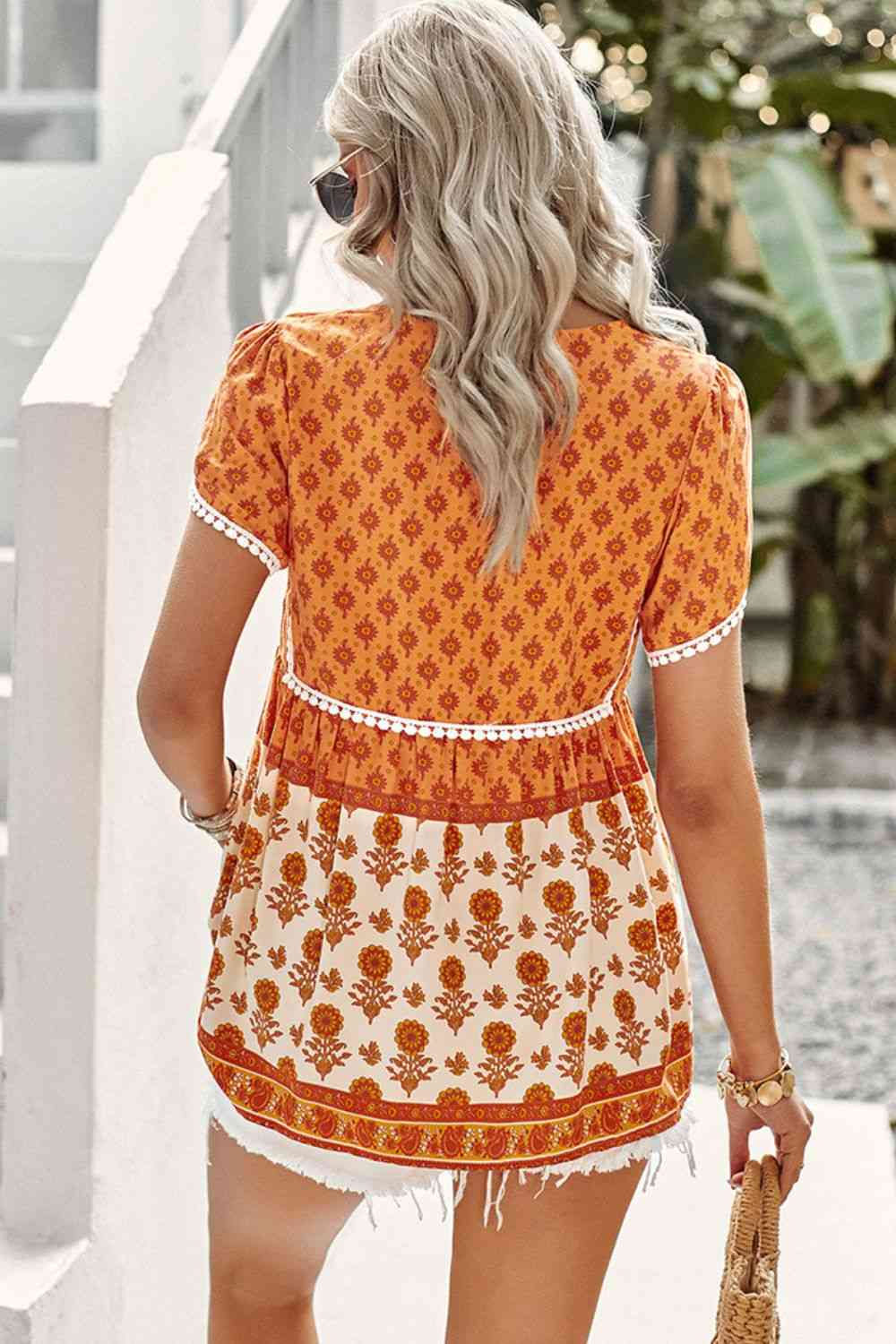 Bohemian Tie Neck Buttoned Blouse