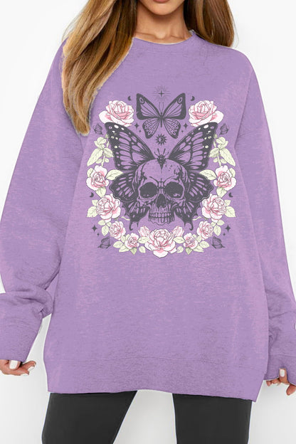 Simply Love Full Size Skull Butterfly Graphic Sweatshirt