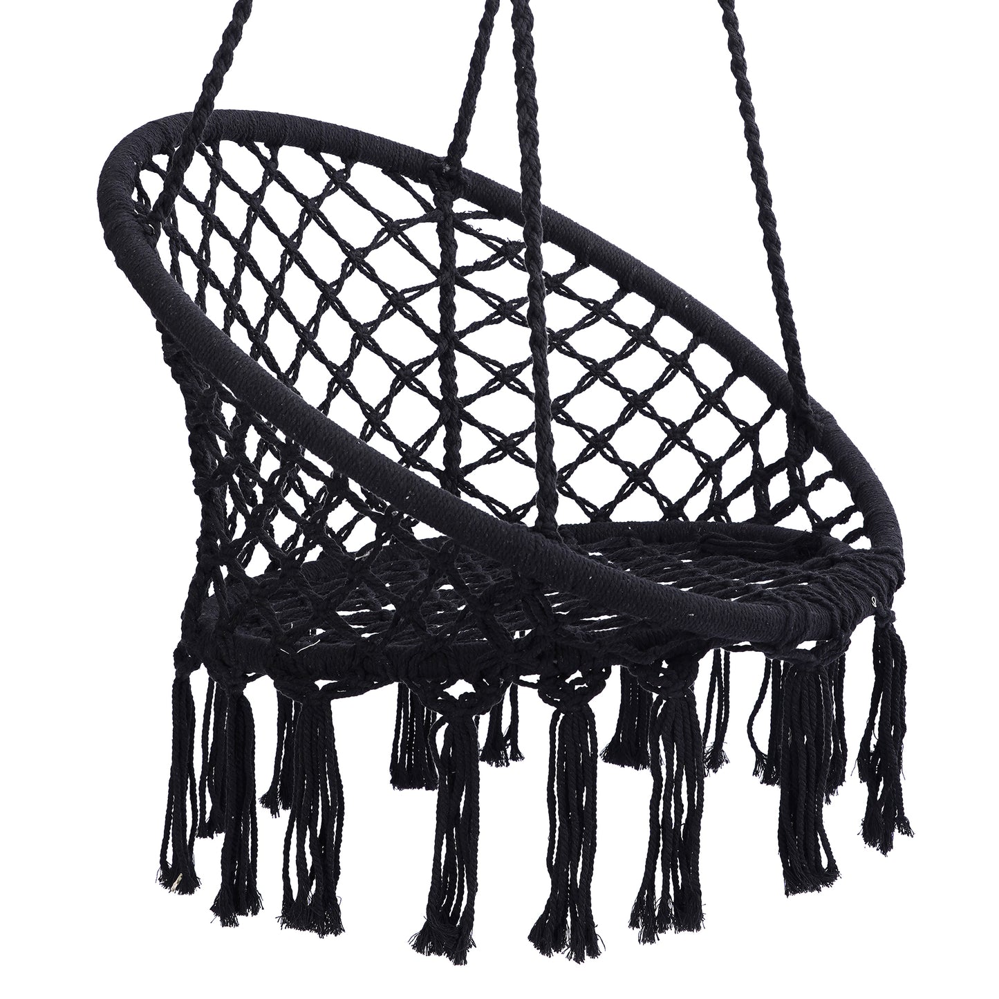 Black Swing，Hammock Chair Macrame Swing，Max 330 Lbs Hanging Cotton Rope Hammock Swing Chair for Indoor and Outdoor