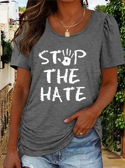 Round Neck Short Sleeve STOP THE HATE Graphic T-Shirt