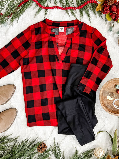 12.6 Stretchy Gabby Front Top In Red Buffalo Plaid