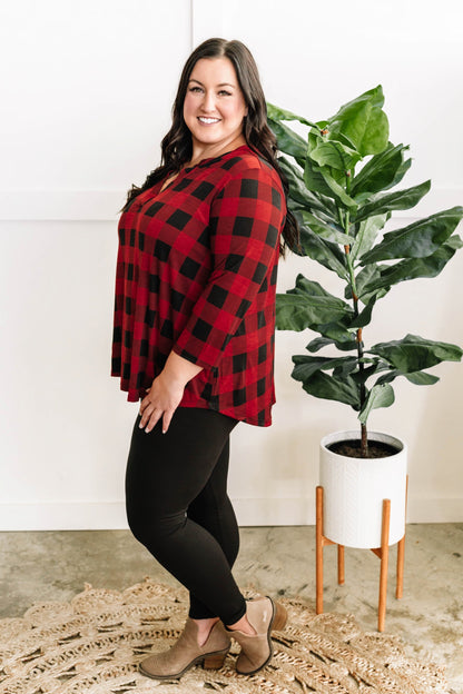 12.6 Stretchy Gabby Front Top In Red Buffalo Plaid