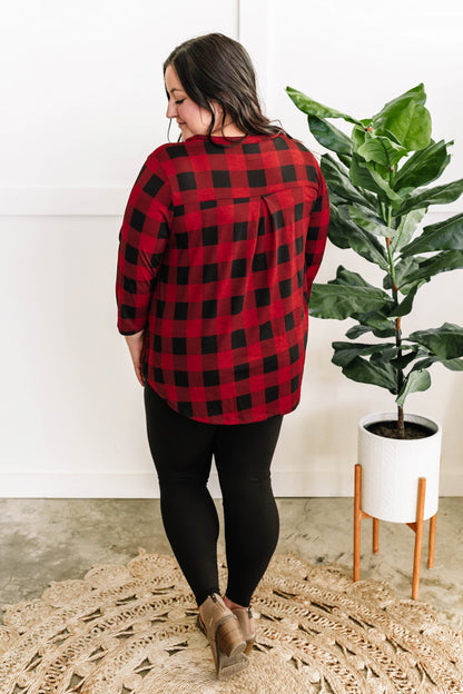 12.6 Stretchy Gabby Front Top In Red Buffalo Plaid