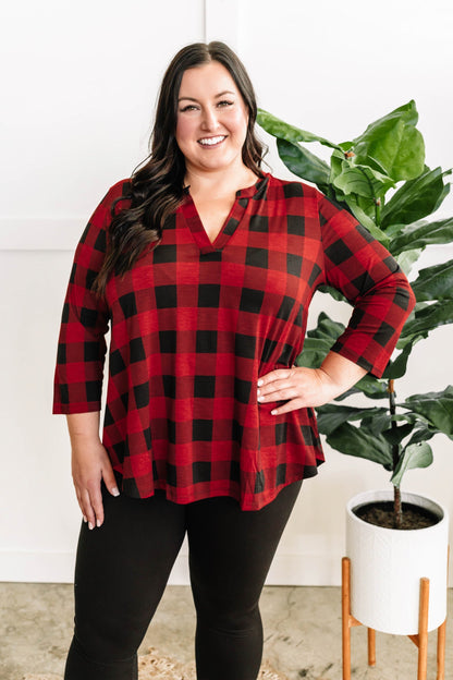 12.6 Stretchy Gabby Front Top In Red Buffalo Plaid