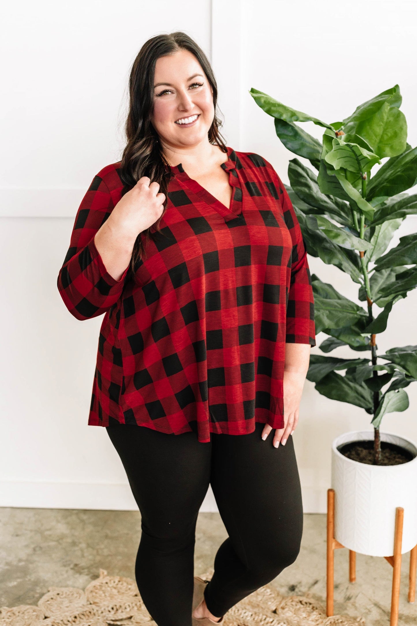 12.6 Stretchy Gabby Front Top In Red Buffalo Plaid