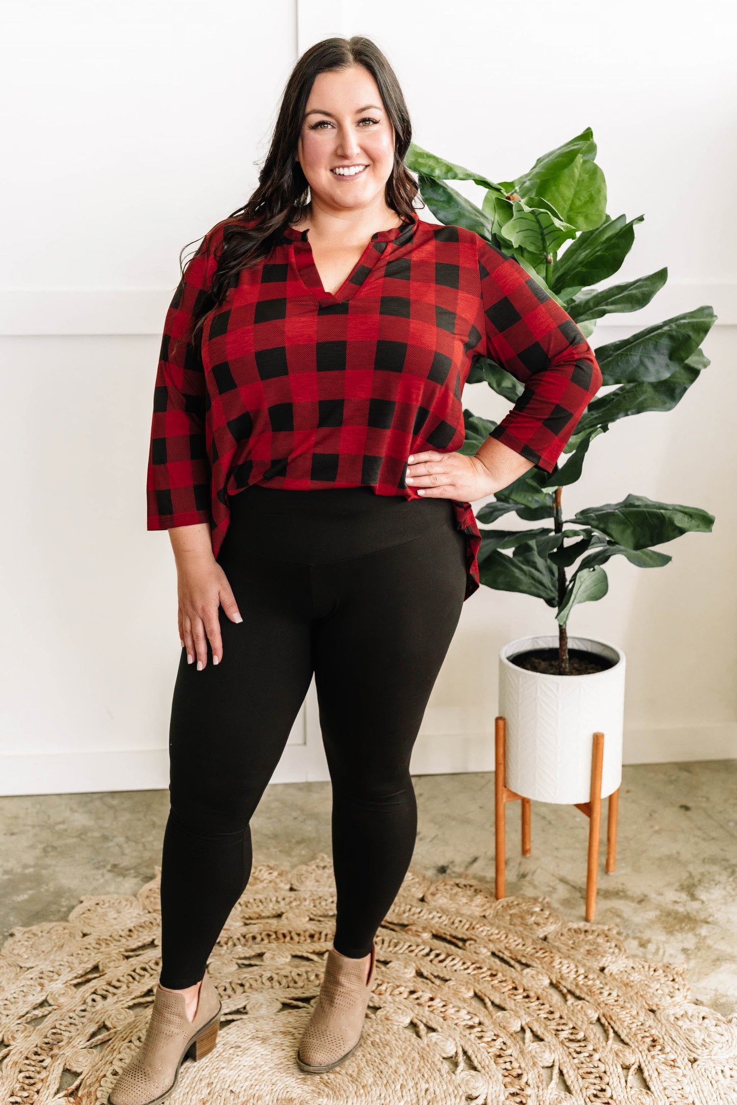 12.6 Stretchy Gabby Front Top In Red Buffalo Plaid