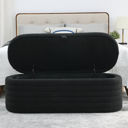 [Video] Welike Length 45.5 inchesStorage Ottoman Bench Upholstered Fabric Storage Bench End of Bed Stool with Safety Hinge for Bedroom, Living Room, Entryway, Black teddy.