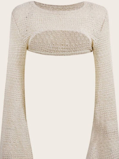Round Neck Long Sleeve Knit Cover Up