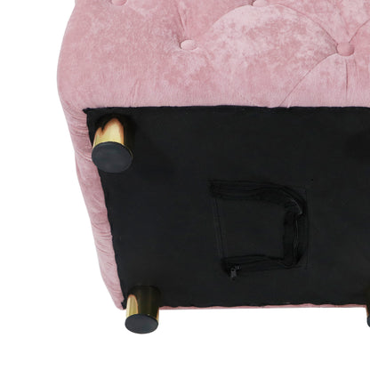 Pink Modern Velvet Upholstered Ottoman, Exquisite Small End Table, Soft Foot Stool,Dressing Makeup Chair, Comfortable Seat for Living Room, Bedroom, Entrance