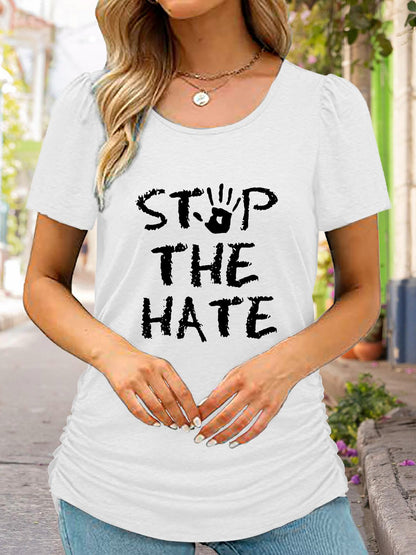 Round Neck Short Sleeve STOP THE HATE Graphic T-Shirt