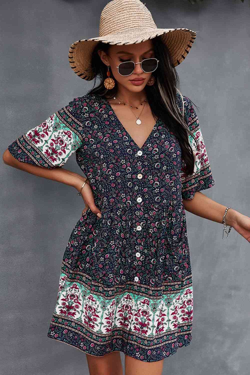 Bohemian V-Neck Half Sleeve Dress