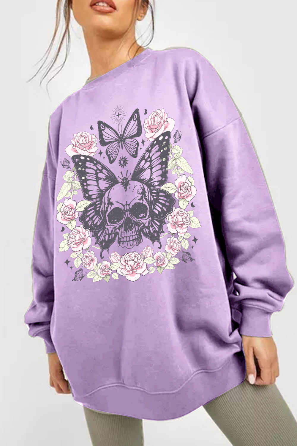 Simply Love Full Size Skull Butterfly Graphic Sweatshirt