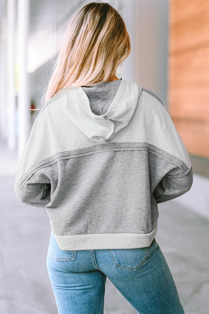 Quarter-Button Exposed Seam Dropped Shoulder Hoodie