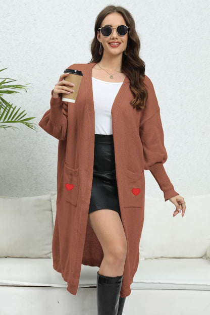 Lantern Sleeve Open Front Pocketed Cardigan