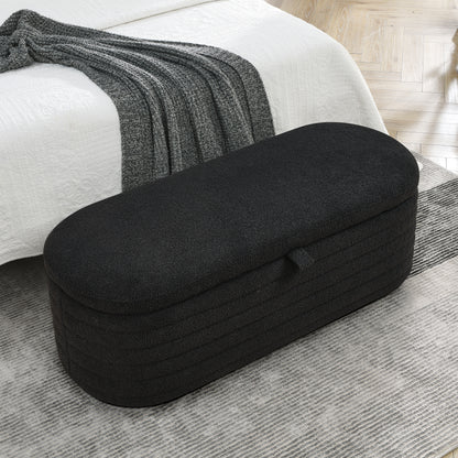 [Video] Welike Length 45.5 inchesStorage Ottoman Bench Upholstered Fabric Storage Bench End of Bed Stool with Safety Hinge for Bedroom, Living Room, Entryway, Black teddy.