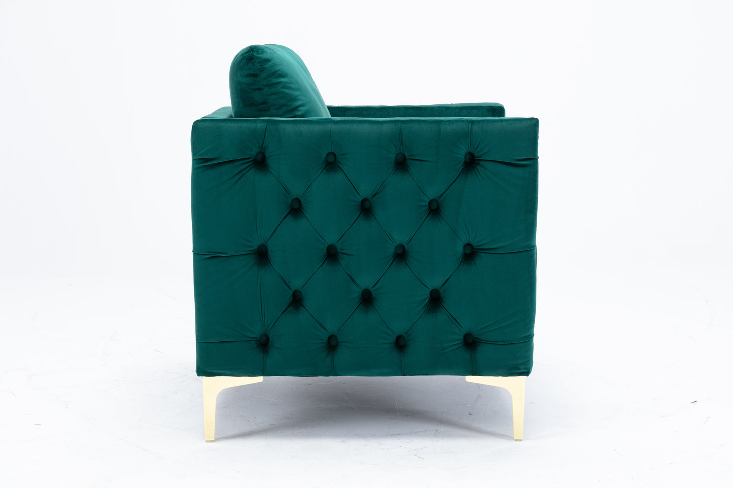 Modern Velvet Armchair Tufted Button Accent Chair Club Chair with Steel Legs for Living Room Bedroom，Green
