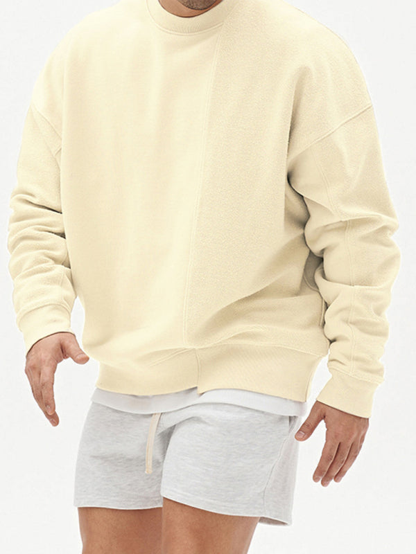 Men's Knitted Stitching Solid Color Casual Crew Neck Sweatshirt