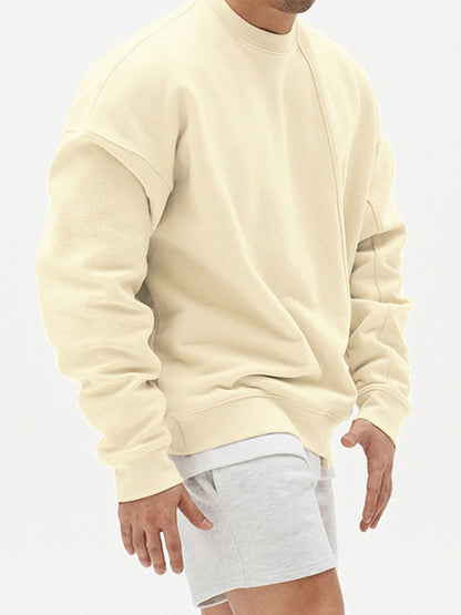 Men's Knitted Stitching Solid Color Casual Crew Neck Sweatshirt