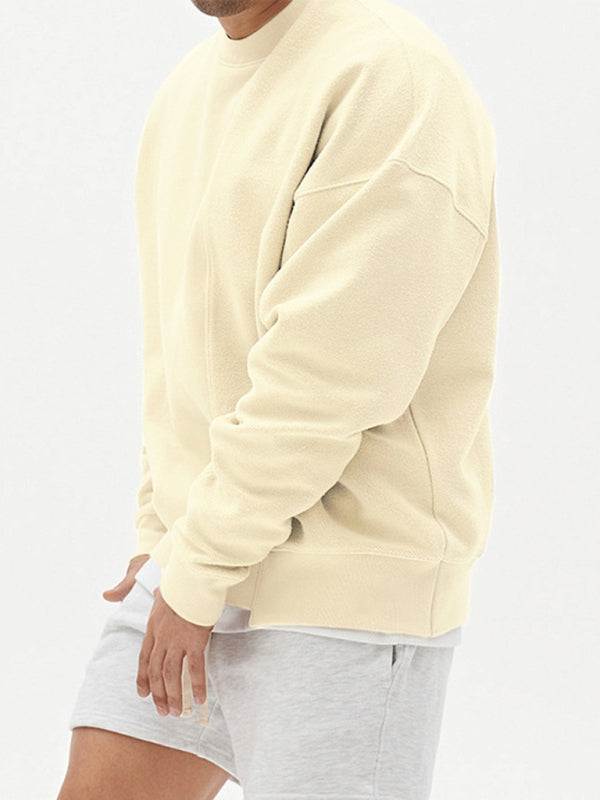 Men's Knitted Stitching Solid Color Casual Crew Neck Sweatshirt