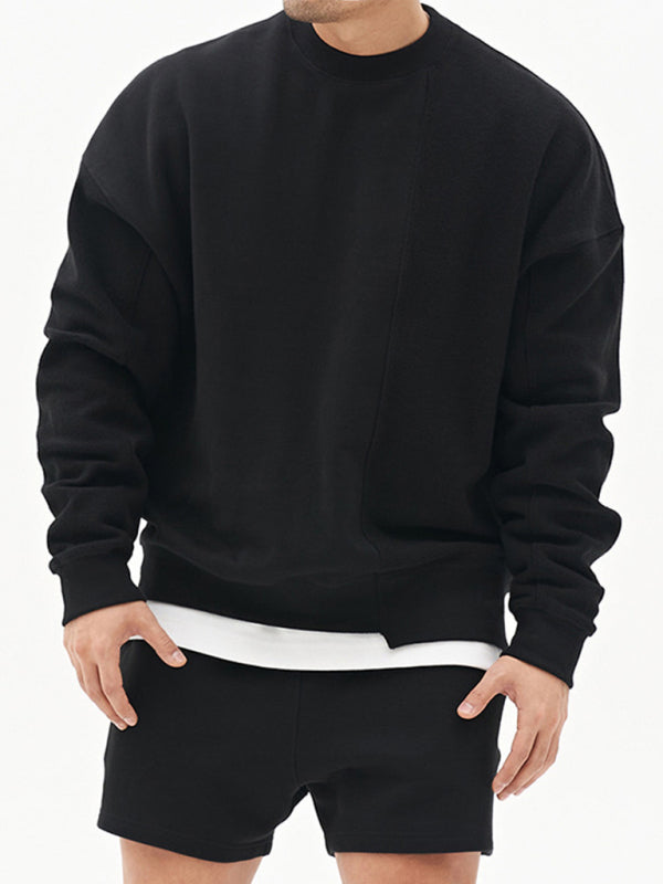 Men's Knitted Stitching Solid Color Casual Crew Neck Sweatshirt